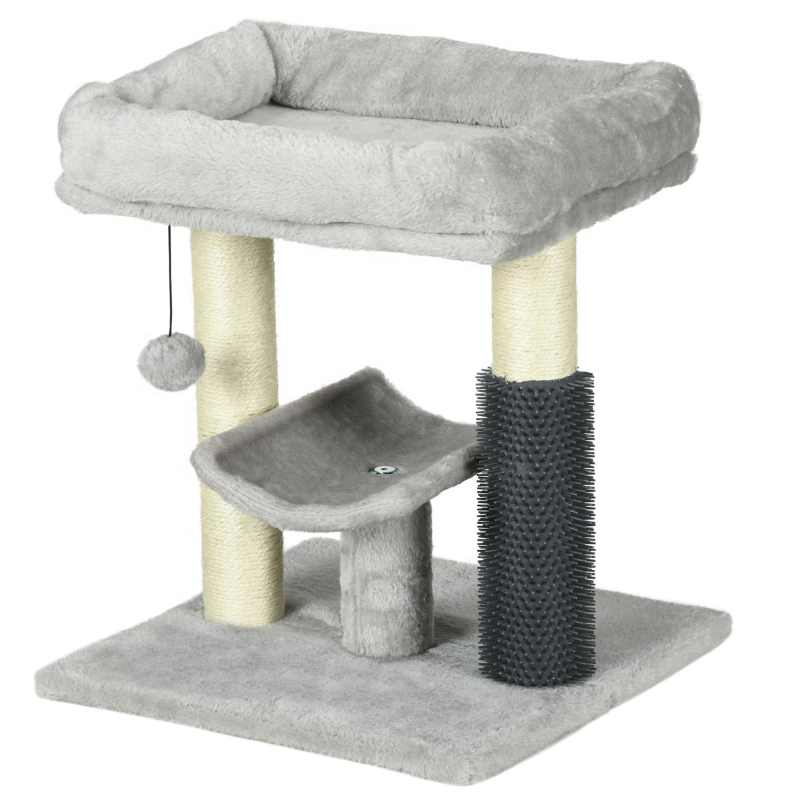 PawHut Kleiner Kratzbaum Katzenbaum Spielturm 48 cm Höhe Sisalstamm Grau mit hängender Kugel Grau Aosom – Bild 1 von 2