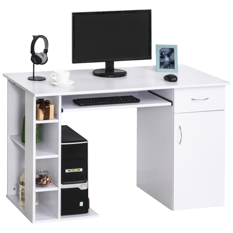HOMCOM Computertisch Bürotisch Multimedia Schreibtisch mit Stauraum Schublade Tastaturablage MDF 120 x 60 x 74 cm Weiß Aosom – Bild 1 von 2