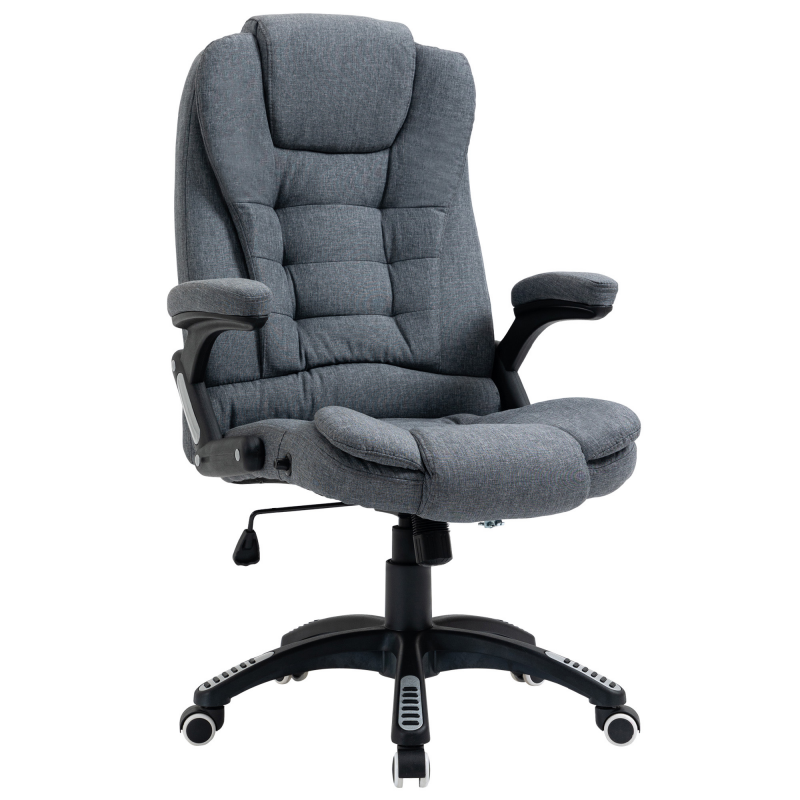 Vinsetto Bürodrehstuhl, ergonomischer Bürodrehstuhl mit verstellbarer Höhe, gepolsterten Armlehnen, neigbarer Rückenlehne, 360° drehbarer Sitzfläche, Grau Aosom – Bild 1 von 2