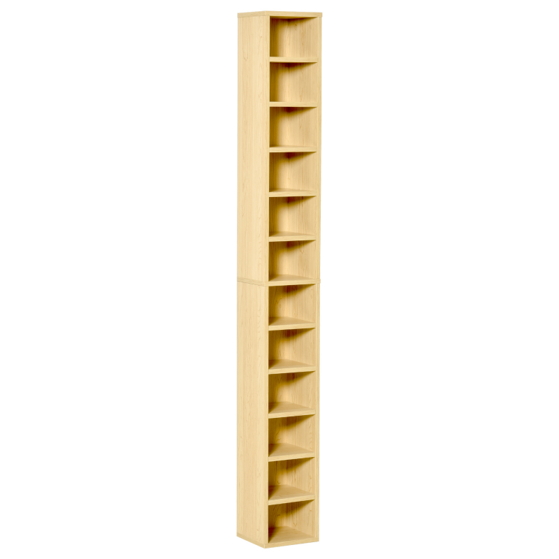 HOMCOM CD und DVD Aufbewahrung, CD/DVD Regal, Standregal mit 12 Fächern, max. 204 CD, 21 x 20 x 175 cm, Naturholz Aosom – Bild 1 von 2