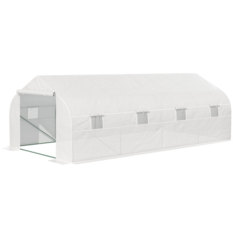 Outsunny Garten-Tunnelgewächshaus Maße 6 x 3 x 2 m Tür + 8 aufrollbare Fenster Stahl PE-Gewebe mit hoher Dichte Weiß Aosom – Bild 1 von 2