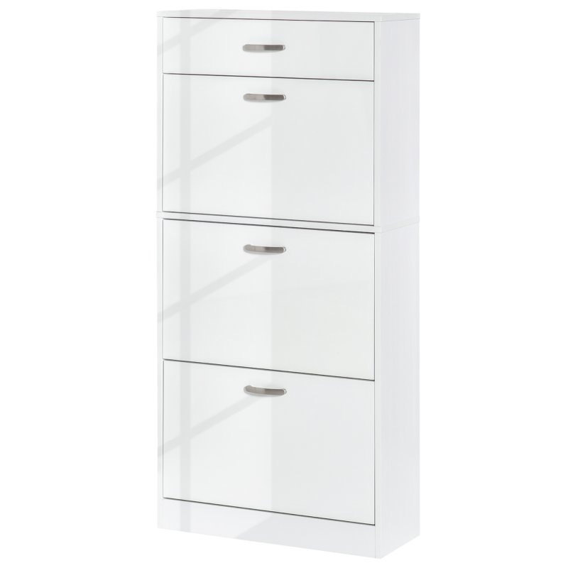 HOMCOM Schuhschrank - 3 klappbare Türen und ausziehbare Schublade - Maße 62L x 24B x 135H cm - Aluminiumgriffe Spanplatten Weiß Aosom – Bild 1 von 2