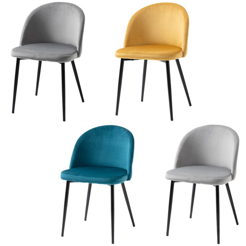 HOMCOM Set mit 4 Esszimmerstühlen skandinavischer Stil, Küchenstühle aus Samt mit schwarz mattierten Metallbeinen, für Wohnzimmer, Esszimmer, Multicolor Aosom – Bild 1 von 2