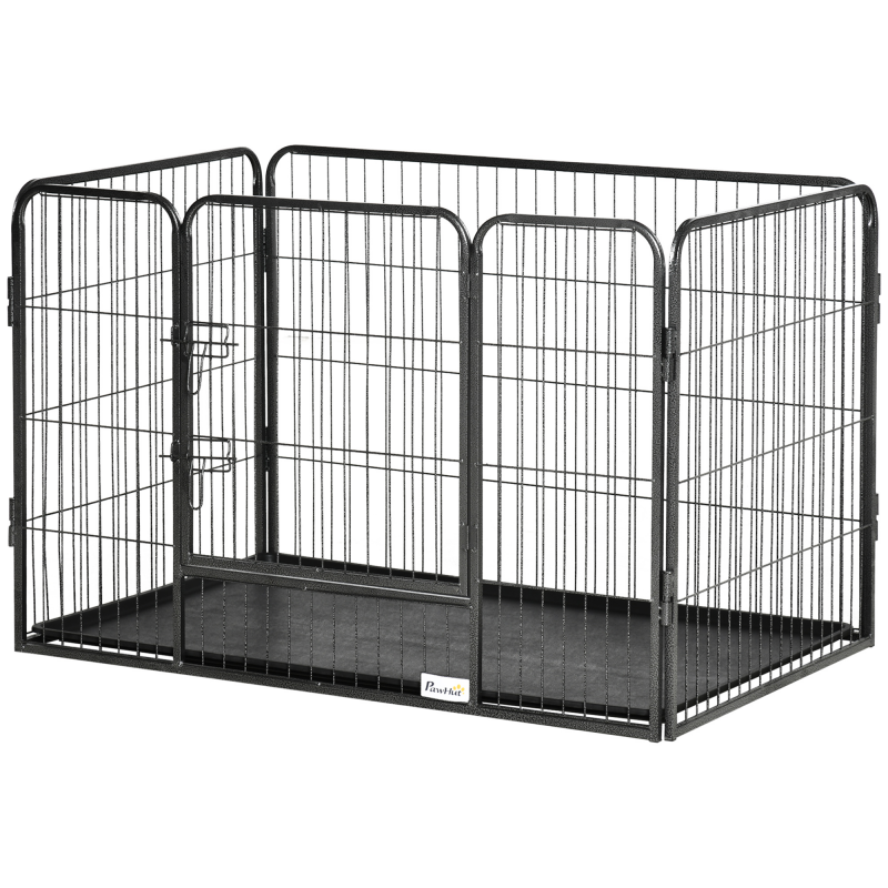 PawHut Hundezwinger 4-Stahlgitterpaneelen mit Boden verriegelbarer Tür, innen oder außen, Abmessungen 109L x 74B x 71H cm Aosom – Bild 1 von 2