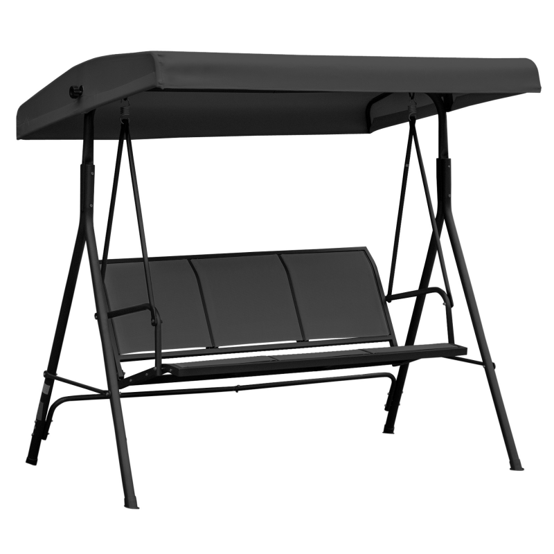 Outsunny Gartenschaukel 3-Sitzer Grand Confort Verstellbares Sonnendach Ergonomische Sitz- und Rückenlehne Epoxidharzstahl Textilene Schwarz Aosom – Bild 1 von 2