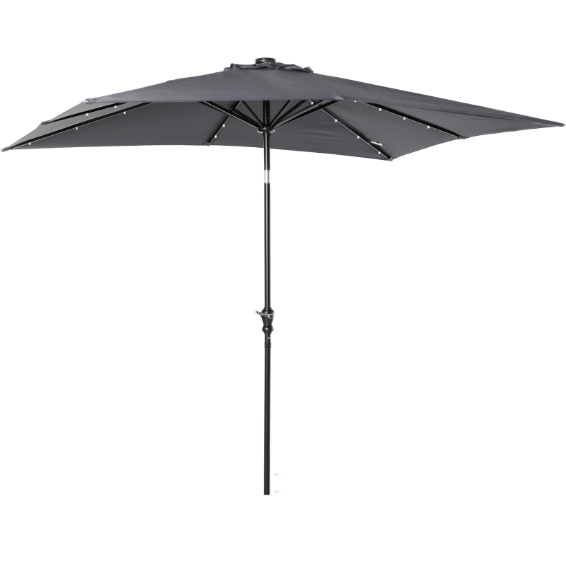 Outsunny Garten Sonnenschirm Gerader 3 x 2 m rechteckig neigbar mit LED-Solarbeleuchtung Stahl hochdichtes Polyester Grau Aosom – Bild 1 von 2