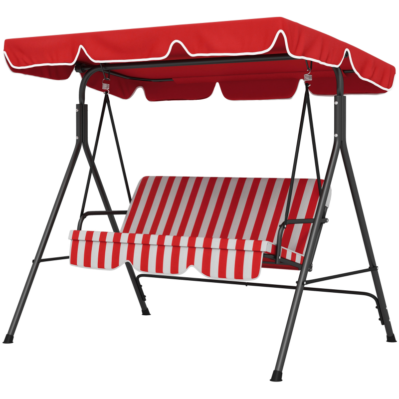 Outsunny Gartenschaukel 3-Sitzer mit verstellbarem Dach, Sitz- und Rückenkissen 1,72L x 1,1B x 1,53H m Schwarz Rot Polyester Stahl Aosom – Bild 1 von 2