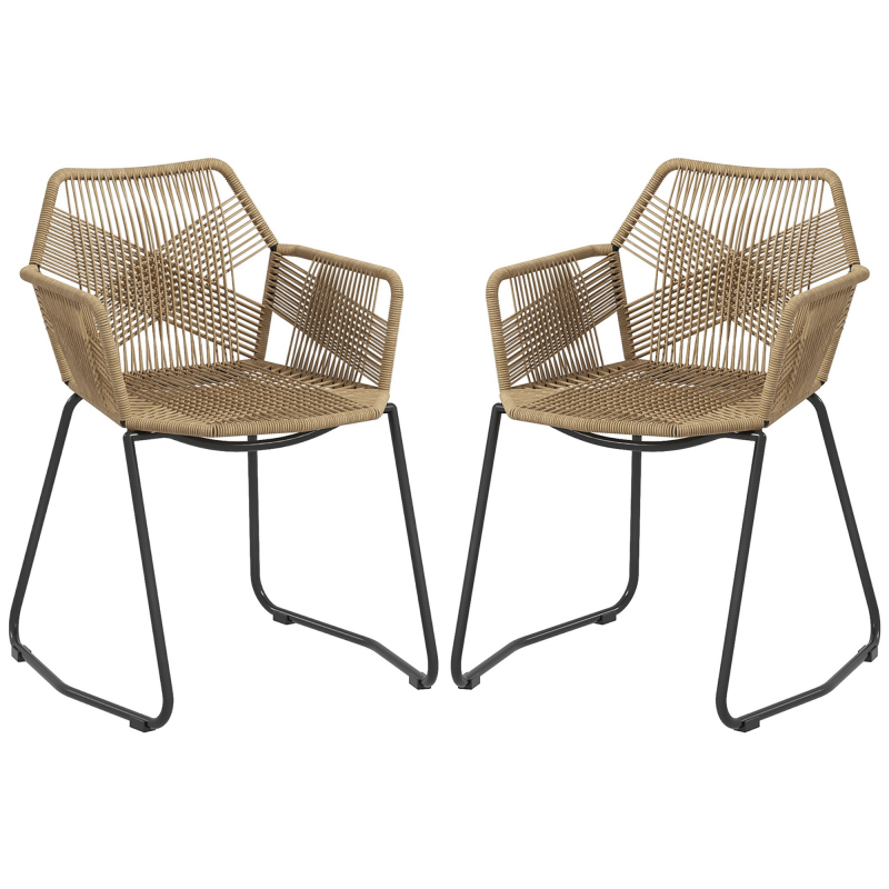 HOMCOM Set von 2 Esszimmerstühlen Küchenstühle Rattan Design Boho Chic Stahlgestell 56 x 59 x 74 cm Aosom – Bild 1 von 2