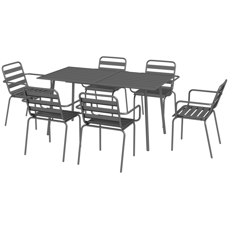 Outsunny Gartenmöbel-Set mit 7-teiliger Esstischgruppe aus Metall in Grau mit 1 Tisch und 6 stapelbaren Stühlen Aosom – Bild 1 von 2
