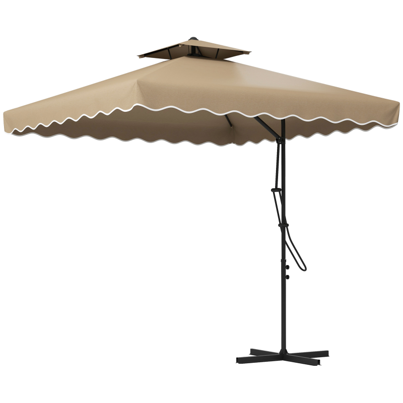 Outsunny Versetzter Sonnenschirm Garten quadratisch mit Kreuzfuß Doppeldach für Garten, Terrasse, Balkon, Khaki Aosom – Bild 1 von 2