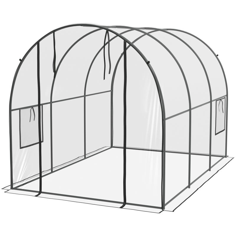 Outsunny Garten-Tunnelgewächshaus Gewächshaus für Tomaten Bodenfläche 6 m² 3L x 2B x 2H m verstärkter Rohrrahmen Rolltor 2 aufrollbare Fenster - transparent Aosom – Bild 1 von 2