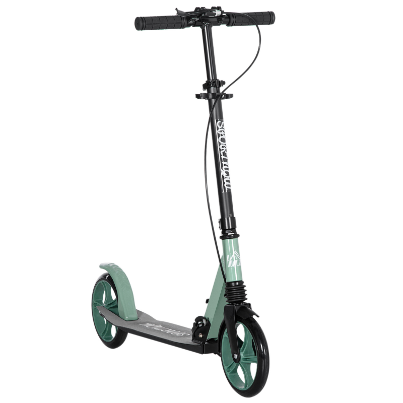 HOMCOM Tretroller für Erwachsene +14 Jahre mit verstellbarem Lenker großen 20 cm Rädern Stoßdämpfer und Doppelbremse Aluminium - Grün Aosom – Bild 1 von 2
