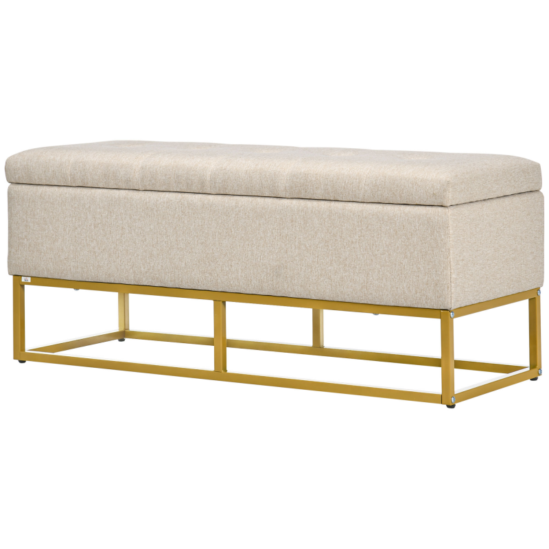 HOMCOM Sitzbank mit Stauraum und gepolsterter Sitzfläche, 2-in-1, Beige und Gold, 110 x 44 x 48 cm Aosom – Bild 1 von 2