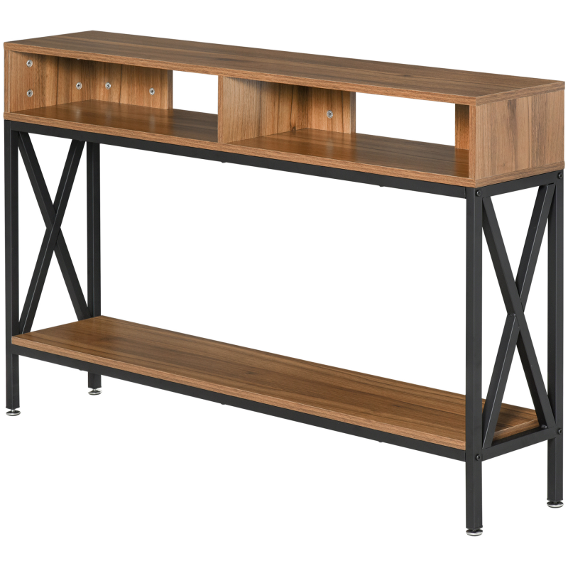 HOMCOM Konsolentisch Eingang Industriedesign mit mehreren Ablagen 120 x 23,5 x 75 cm Nussbaum Aosom – Bild 1 von 2