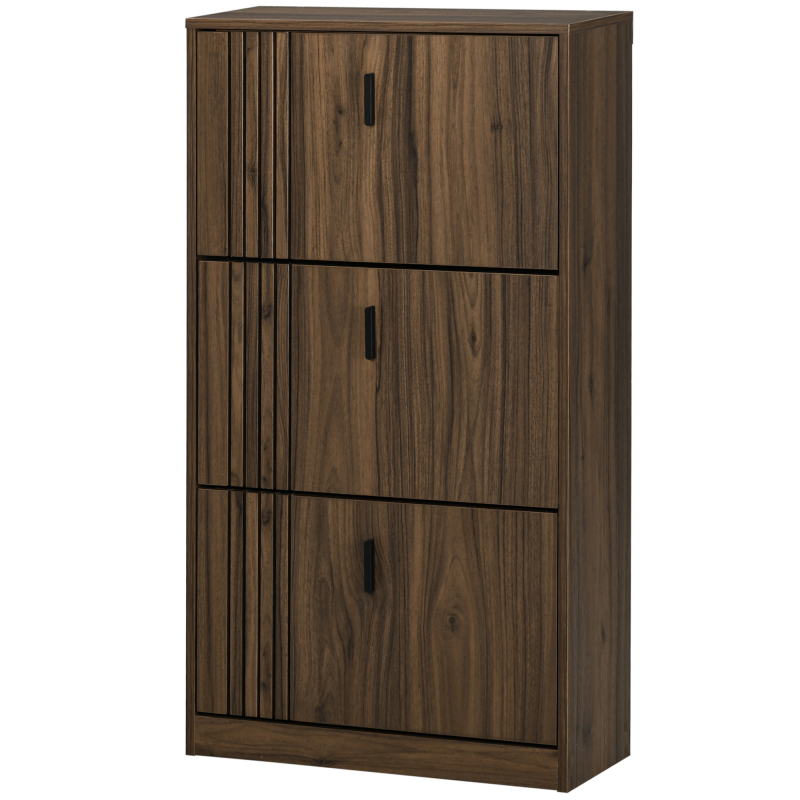 HOMCOM Schuhschrank mit 3 Klappen, 18 Paare, Schuhschrank 3 Fächer, hohe Kapazität für Eingang, Flur, Wohnzimmer, 63 x 24 x 117 cm, dunkel Nussbaum Aosom – Bild 1 von 2