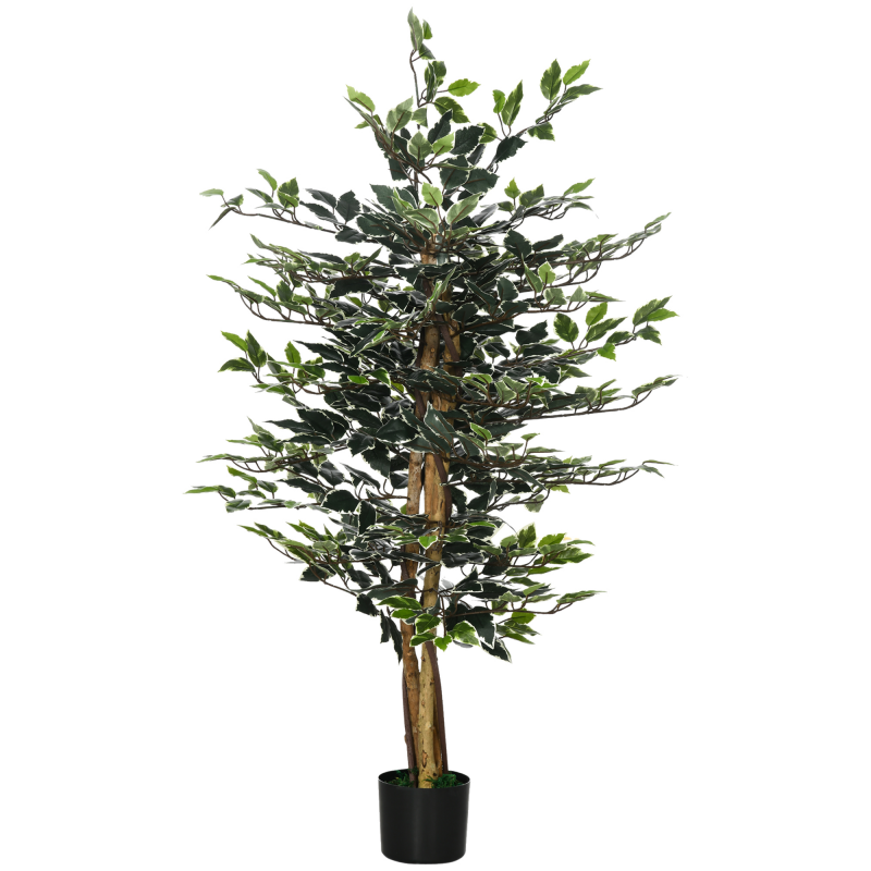 HOMCOM Künstlicher Ficus Pflanze Höhe 1,3 m Stamm Zweige Liane Moosblaetter Topf inklusive Aosom – Bild 1 von 2