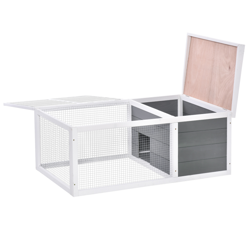 PawHut Kaninchenstall Käfig wasserdichter großer massiver Holzraum grau 115x66x47,5 cm Aosom – Bild 1 von 2