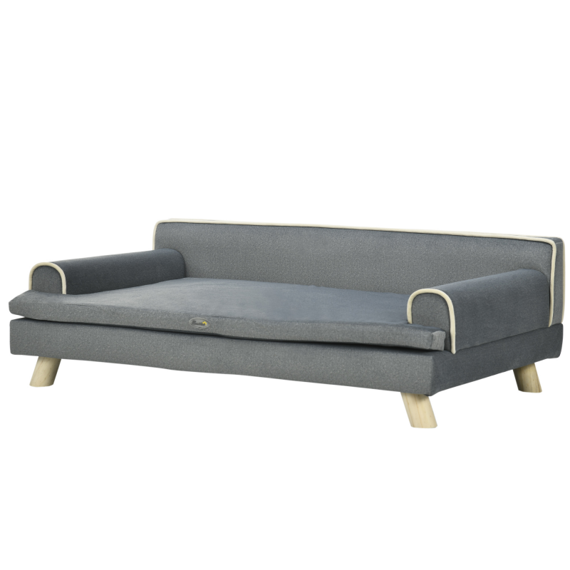PawHut Skandinavisches Design-Sofa für Hund und Katze mit weichem abnehmbarem Kissen und massiven Holzbeinen 100 x 62 x 32 cm grau Aosom – Bild 1 von 2