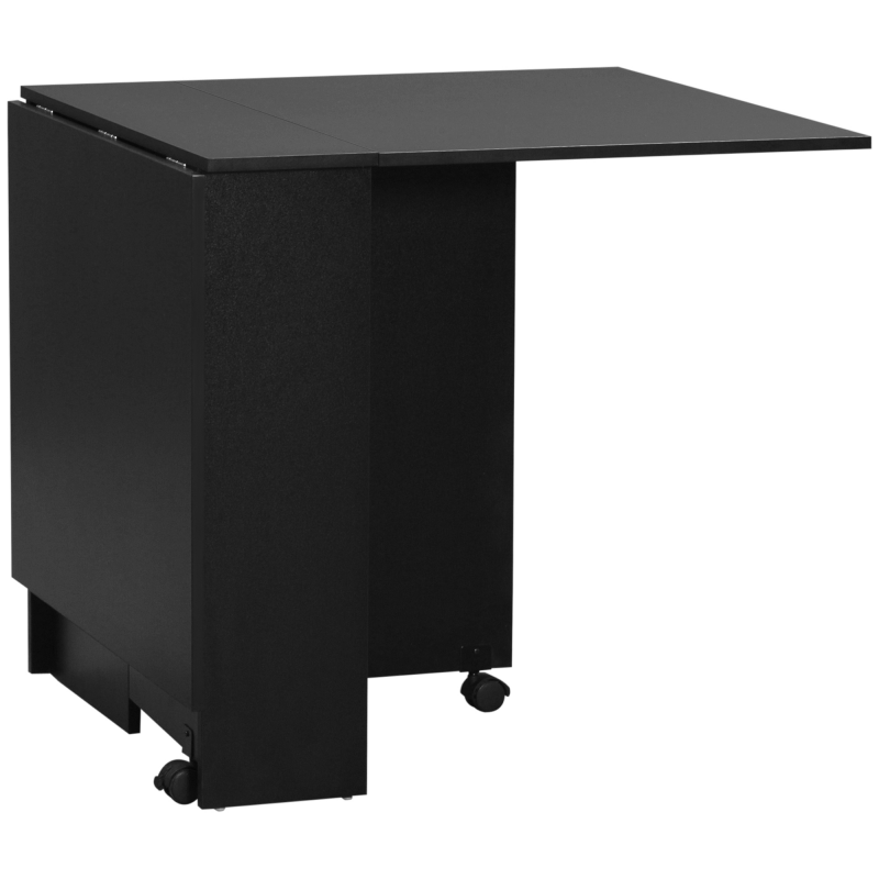 HOMCOM Klappbarer Küchentisch Esszimmermöbel auf Rollen 75 x 140 x 74 cm 2 integrierte Regale in Schwarz Aosom – Bild 1 von 2