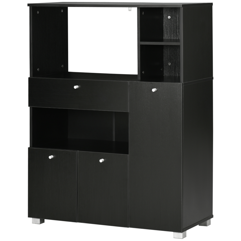 HOMCOM Mikrowellenmöbel Küchenschrank Aufbewahrungsschrank mit 2 Schränken 4 Nischen ausziehbarer Schublade schwarz 90L x 40B x 120H cm aus Holz Aosom – Bild 1 von 2