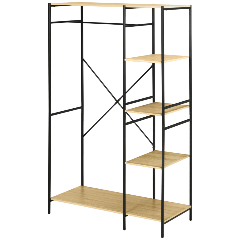 HOMCOM Kleiderständer im industriellen Stil aus Metall mit Stange und 4 Regalen - Maße 100L x 46B x 170,5H cm Aosom – Bild 1 von 2