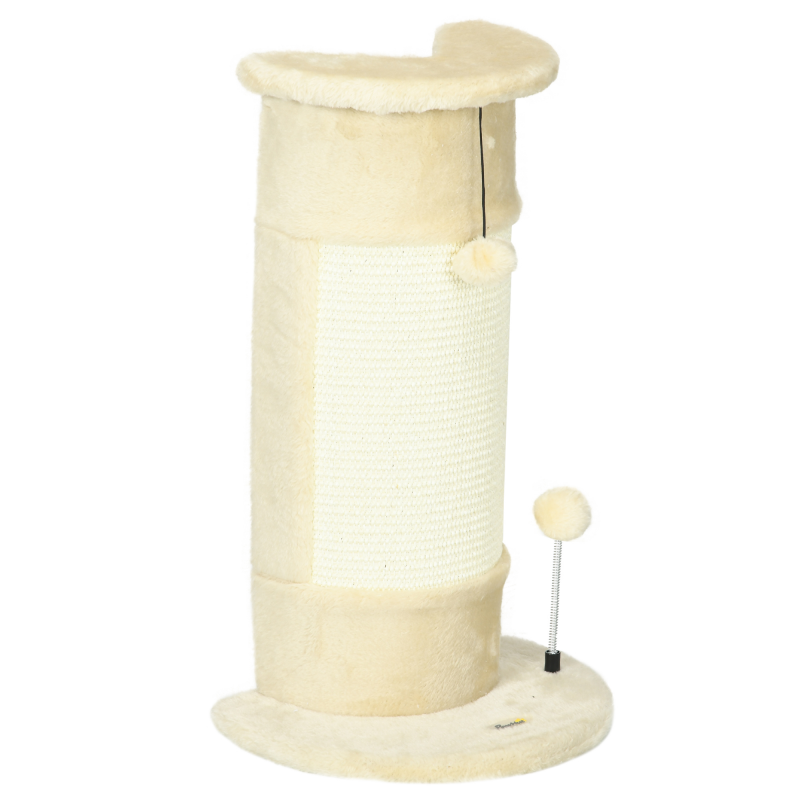 PawHut Kratzbaum für Katzen mit Spielzeug und 2 Bällen, aus Sisal und weichem Plüsch, 34 x 25,5 x 58 cm, ideal für kleine Katzen in Cremeweiß Aosom.de – Bild 1 von 2