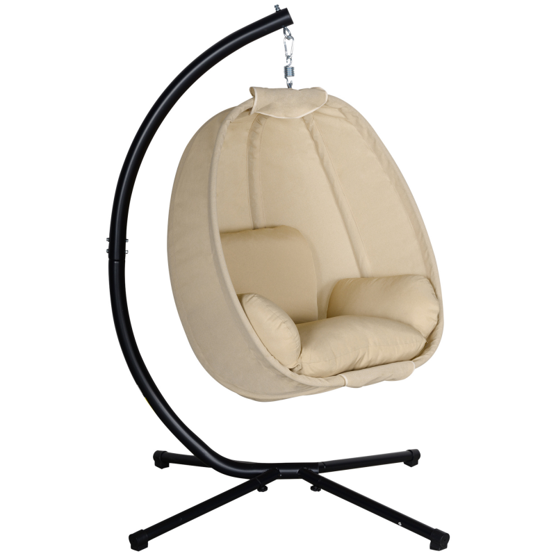 Outsunny Eiförmiger Hängesessel für den Außenbereich, Hängeschaukel mit abnehmbar waschbar Sitz, Gestell, Hängematte für 1 Personen, Schaukelsessel für Indoor Outdoor, Terrasse, Garten, Khaki Aosom – Bild 1 von 2