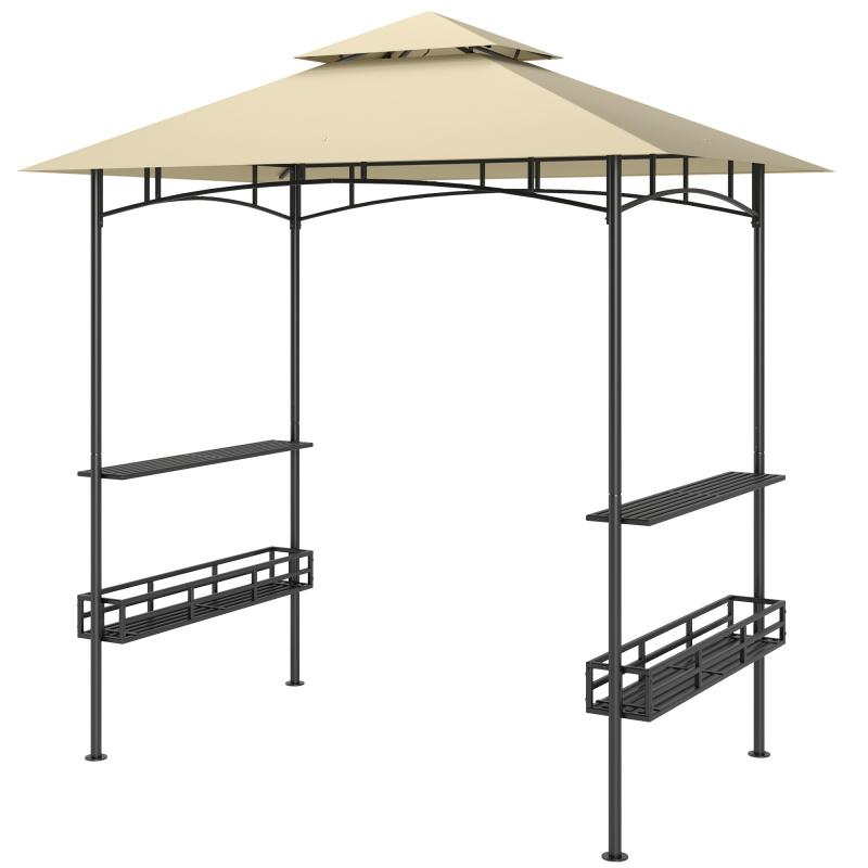 Outsunny Grillpavillon 240 x 150 x 257 cm wasserdicht flammhemmend Gartenpavillon mit Doppeldach, Seitenregalen, Gartenlauben mit UV-Schutz, BBQ Pavillon aus Stahl, Grillzelt für Party BBQ, Beige Aosom – Bild 1 von 2