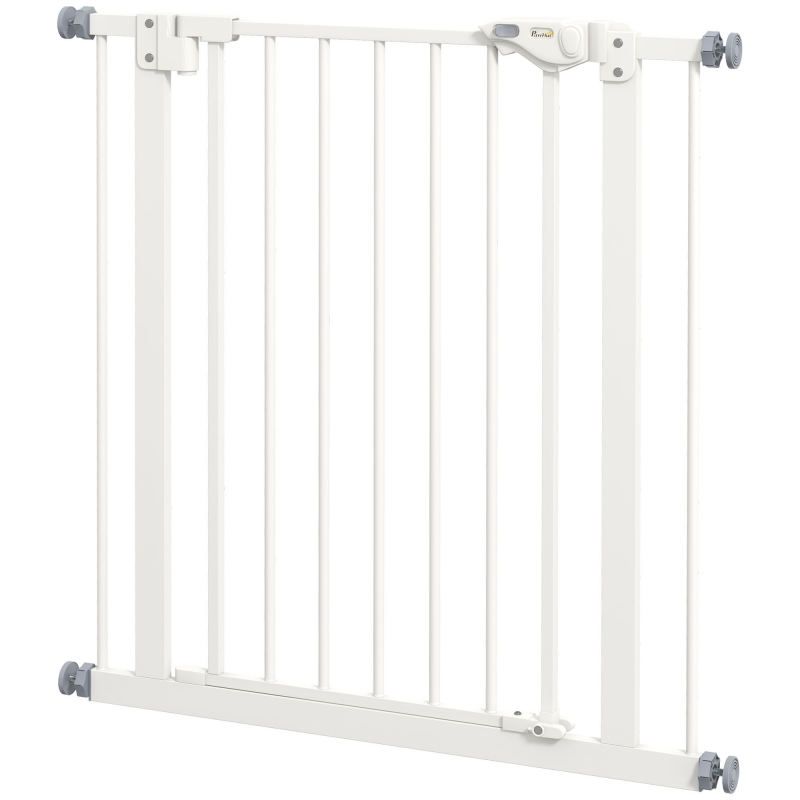 PawHut Türschutzgitter Hunde, Absperrgitter, 74-80 cm, Treppenschutzgitter für Haustier, Hundegitter, Schutzgitter ohne Bohren, Metall, Kunststoff, Weiß Aosom – Bild 1 von 2
