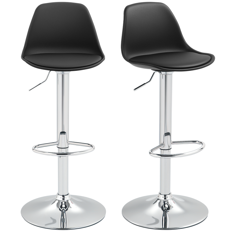 HOMCOM Barhocker 2er Set, Gepolstert Barstuhl mit Stahlgestell, Lehne, Höhenverstellbar Küchenstühle mit Fußstütze 360° Drehbar Tresenhocker für Küche, Wohnzimmer, Esszimmer, Kunstleder Schwarz Aosom – Bild 1 von 2