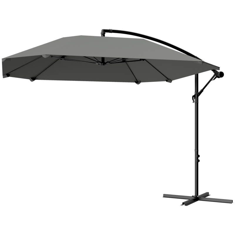 Outsunny Ampelschirm Alu Ø 260 cm Sonnenschirm, wasserdicht Kurbelschirm mit Ständer, Kurbel, Windsicherung, neigbar Marktschirm kippbar Gartenschirm Sonnenschutz für Balkon Garten Terrasse Dunkelgrau Aosom – Bild 1 von 2