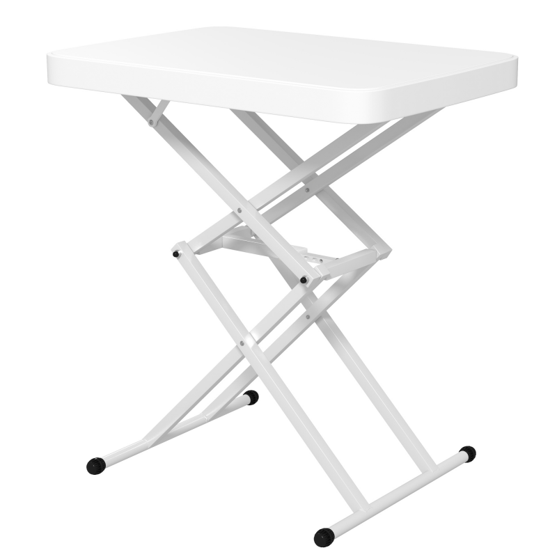 Outsunny Beistelltisch Garten höhenverstellbar Gartentisch, klappbar Balkontisch aus Kunststoff, rechteckig Kaffeetisch 50kg belastbar, 65x45x70H cm Sofatisch für Outdoor Indoor Balkon Terrasse Weiß Aosom – Bild 1 von 2