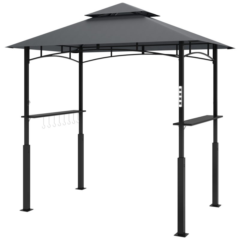 Outsunny Grillpavillon mit LED 243 x 148 x 248 cm wasserdicht flammhemmend Gartenpavillon mit Doppeldach,Seitenregalen, Gartenlauben mit UV-Schutz, BBQ Pavillon aus Metall Grillzelt für Party BBQ Grau Aosom – Bild 1 von 2