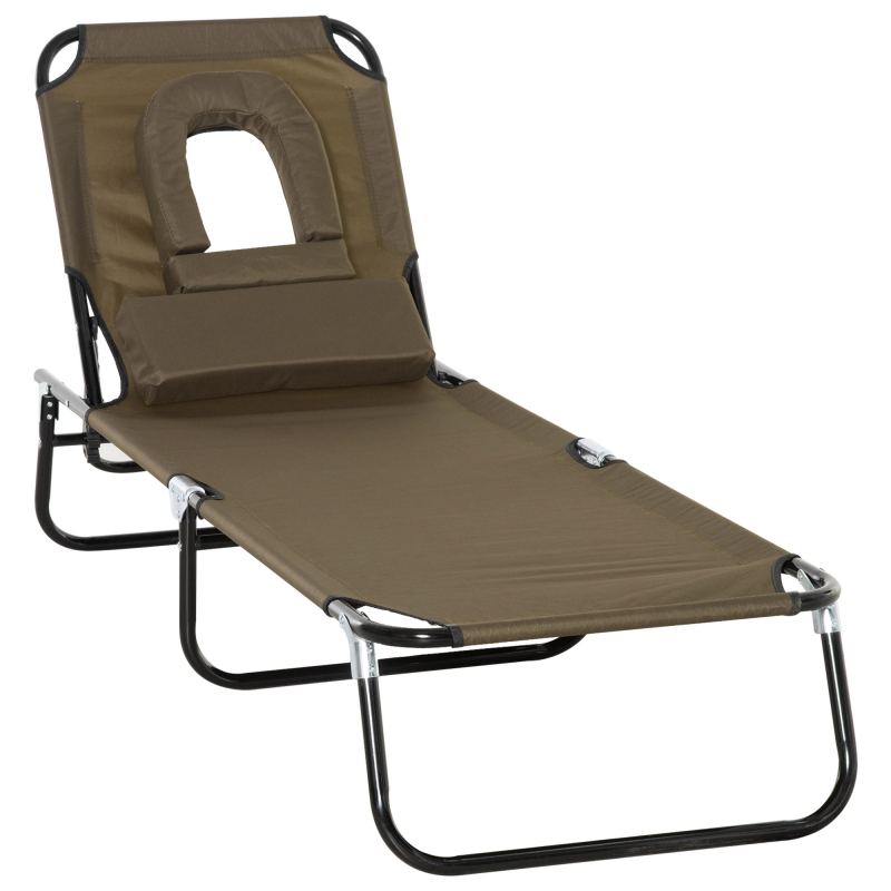 Outsunny Sonnenliege für Balkon, 1-St, 190L x 56B x 28H cm, Gartenliege mit Lesefenster, faltbarem Design, wasserabweisend, Oxford-Stoff, Braun Aosom – Bild 1 von 2