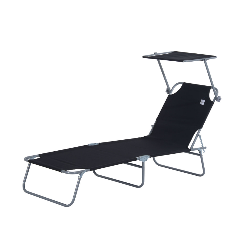 Outsunny Sonnenliege Gartenliege klappbar mit Sonnenschutz 187x58x36 cm in Schwarz, ideal für Terrasse & Balkon Aosom.de – Bild 1 von 2