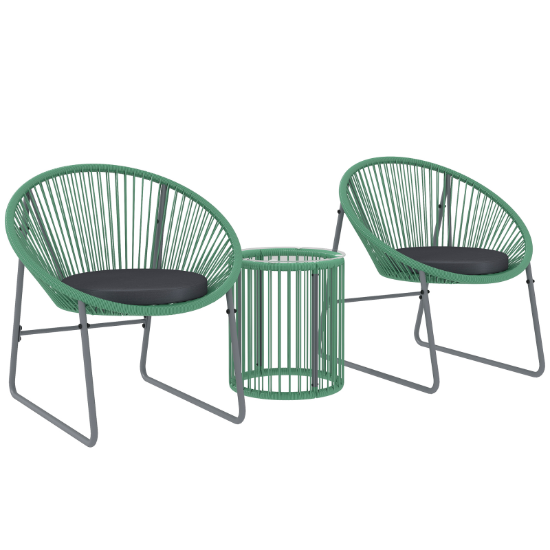 Outsunny Polyrattan Gartenmöbel Set, Outdoor Lounge Balkonmöbel für 2 Personen, 3-teilig Sitzgruppe mit 2 Stühle, Beistelltisch, Kissen, wetterfest Gartenlounge für Garten, Terrasse Balkon, Grün Aosom – Bild 1 von 2