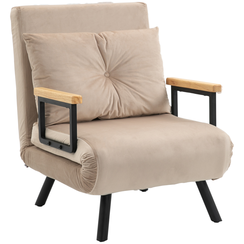 HOMCOM Schlafsofa Relaxsessel mit Bettfunktion Gästebett Samtoptik Rückenkissen verstellbare Rückenlehne Beige 63 x 73 x 81 cm für Wohnzimmer Aosom.de – Bild 1 von 2