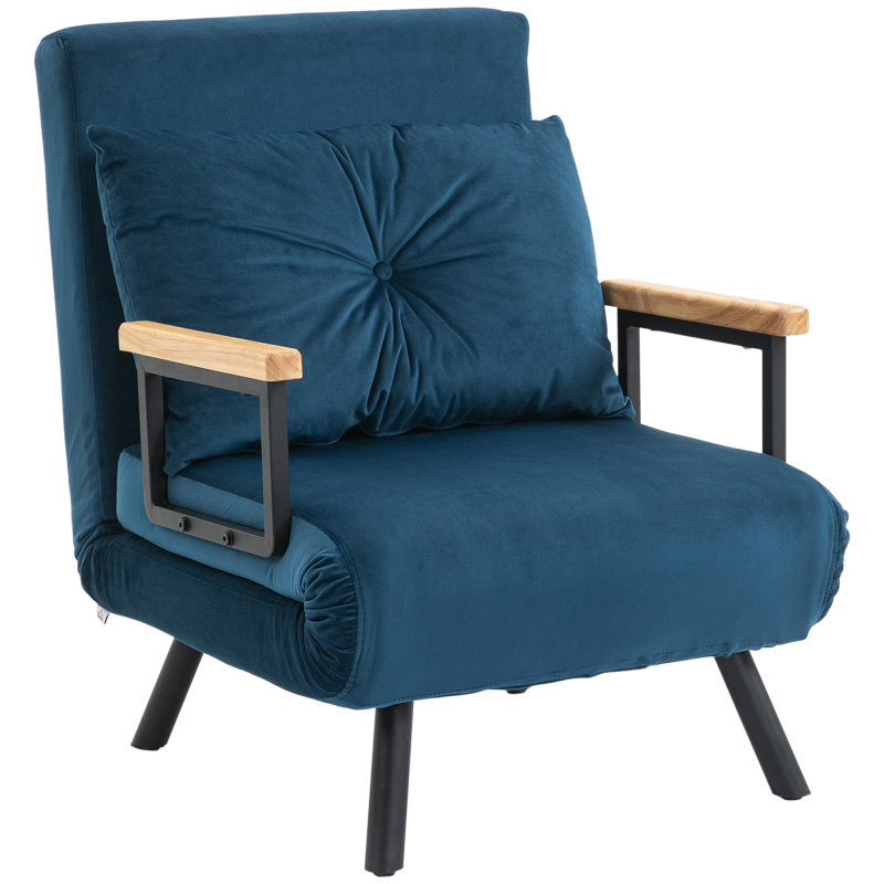 HOMCOM Schlafsofa Relaxsessel mit Bettfunktion, verstellbarer Rückenlehne & Rückenkissen, Samt 63x73x81cm, Gäste- & Wohnzimmer Sofa Blau Aosom – Bild 1 von 2