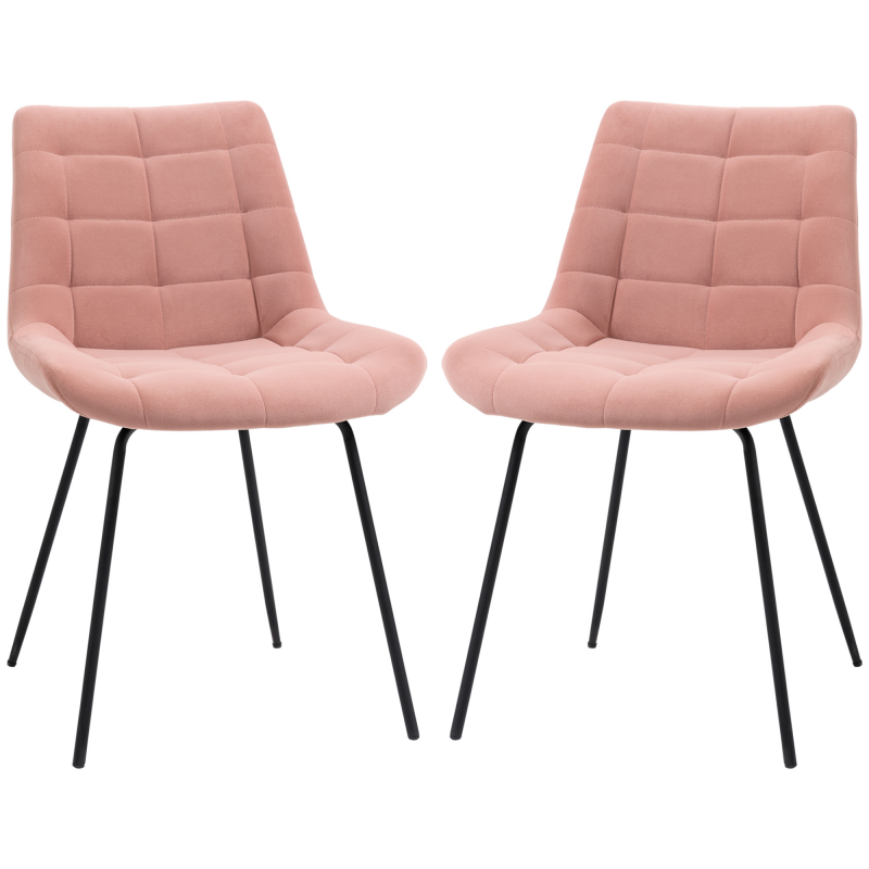 HOMCOM Esszimmerstuhl 2er Set Küchenstuhl mit Rückenlehne, Samtbezug in Rosa, Retrodesign, Stahlbeine, für Wohnzimmer Aosom – Bild 1 von 2