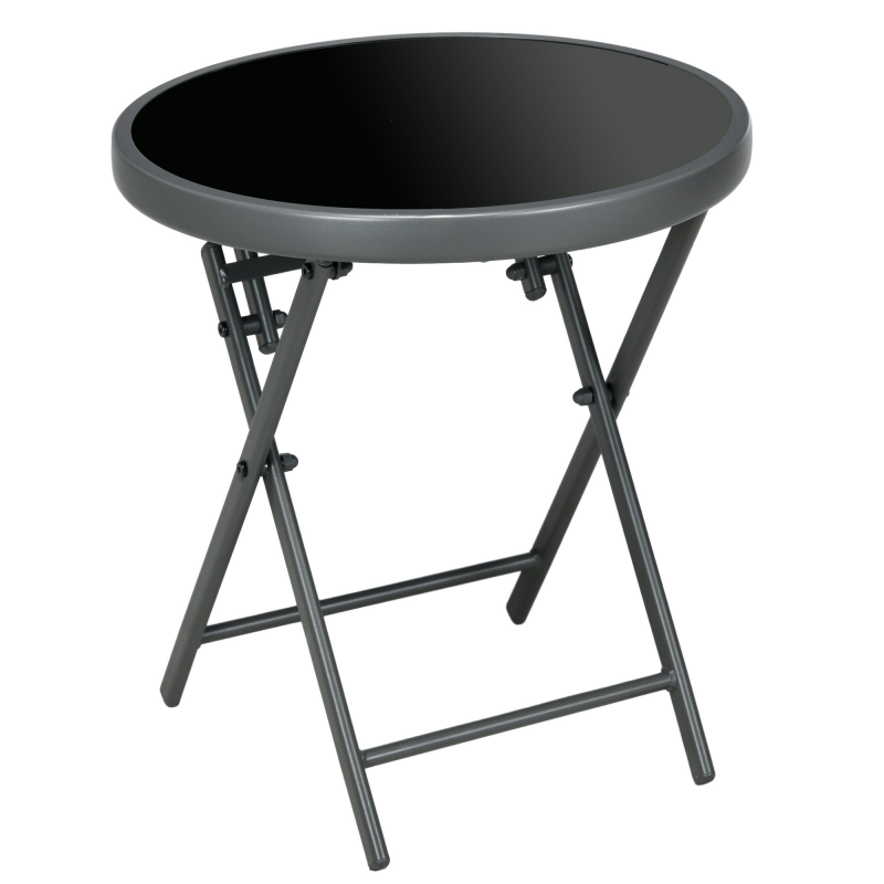 Outsnuuy Beistelltisch klappbar, Klapptisch aus Glas, kleiner Campingtisch, runder Sofatisch Balkontisch für Balkon Terrasse Wohnzimmer Büro, 45 x 45 x 50 cm, Schwarz Aosom – Bild 1 von 2