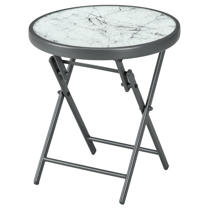 Outsunny Beistelltisch klappbar, Klapptisch aus Glas mit Marmoroptik, kleiner Campingtisch, runder Sofatisch Balkontisch für Balkon Terrasse Wohnzimmer Büro, 45 x 45 x 50 cm, Weiß Aosom – Bild 1 von 2