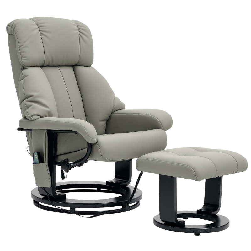 HOMCOM Relaxsessel mit Fußhocker, Massagesessel mit Liegefunktion, Elektrischer Liegesessel mit Fernbedienung, Fernsehsessel mit Seitentasche, Kunstleder, Grau Aosom – Bild 1 von 2