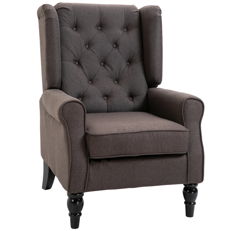 HOMCOM Einzelsessel Relaxsessel mit Tufting, Holzfüße, braun, 76x86x108 cm, bequemer Einzelstuhl für Wohnzimmer & Leseecke Aosom.de – Bild 1 von 2