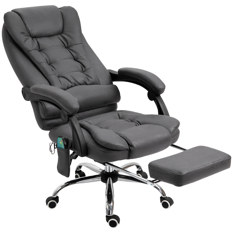 Vinsetto Bürostuhl mit Massage- und Wärmefunktion, ergonomisch, 6 Massagepunkte, Fußstütze, Fernbedienung, Polyester, 65 x 160 x 104 cm, Grau Aosom – Bild 1 von 2