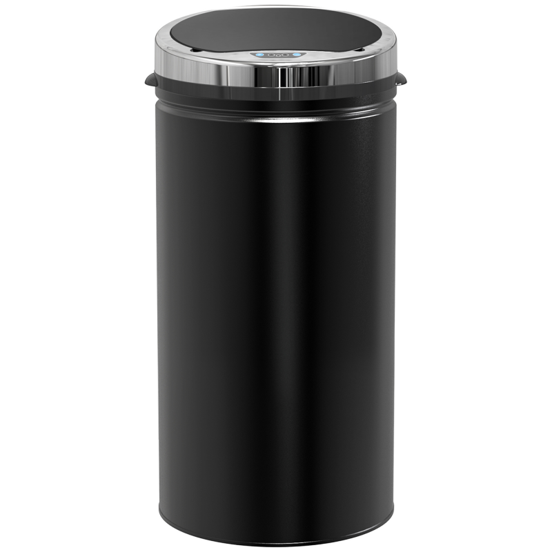 HOMCOM Sensor Mülleimer 42L, Elektrisch Automatischer Abfalleimer mit Deckel, Rostfrei, für Bad, Büro, Küche, Esszimmer, Stahl, Schwarz Aosom – Bild 1 von 2