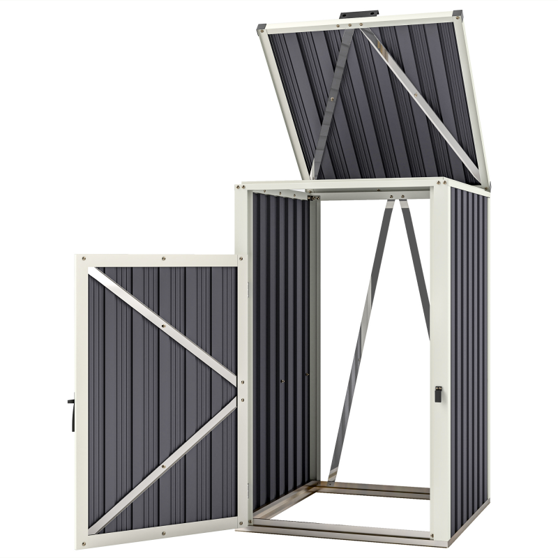 Outsunny Abdeckung für 1 Abfalltonne 240L, Außenabdeckung für Abfalltonne, Tür mit Griff, 180° klappbarer Deckel, feuerverzinkter Stahl, 73 x 81 x 122 cm, dunkelgrau Aosom – Bild 1 von 2
