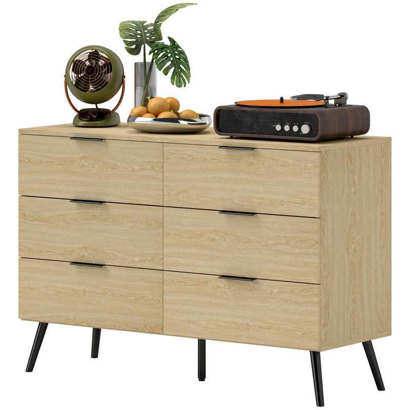HOMCOM Kommode 6 Schubladen Schlafzimmer Kommode modernes Design mit Kippsicherung 110B x 40T x 75H cm Holzoptik Aosom – Bild 1 von 2