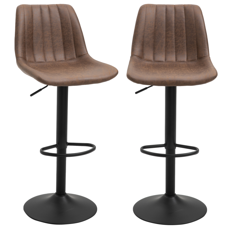 HOMCOM 2er-Set Barhocker Küchenhocker höhenverstellbar mit Fußstützen Drehstuhl Braun Polyester 43 x 46 5 x 89-110 cm für Bar Küche Aosom.de – Bild 1 von 2