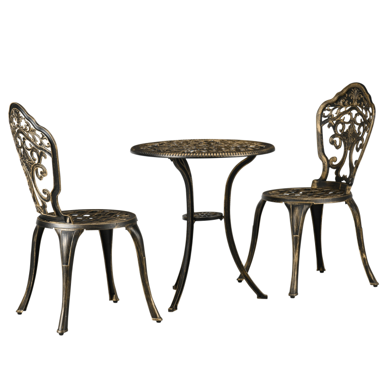 Outsunny Gartenbistro-Set aus Aluminium, 3-teilig, mit 2 Stühlen + 1 runder Tisch, imitiert Schmiedeeisen Aosom – Bild 1 von 2