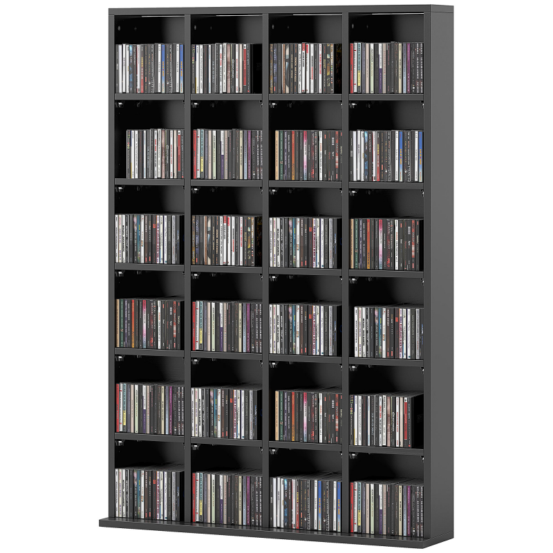HOMCOM CD- und DVD-Aufbewahrung, Multimedia-Aufbewahrungsmöbel mit 24 Fächern, max. 480 CD/312 DVD, Bücherregal aus Holz mit verstellbaren Regalen, 89 x 20 x 130,5 cm, schwarz Aosom – Bild 1 von 2